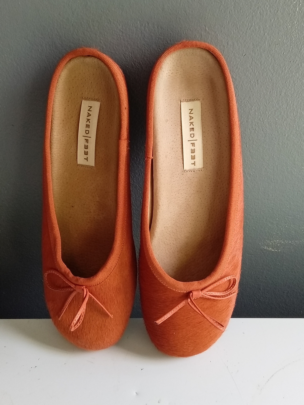 Naked Feet Orange Calf Hair Mule Ballet Flat Slide Womens Size 8M Made in Brazil